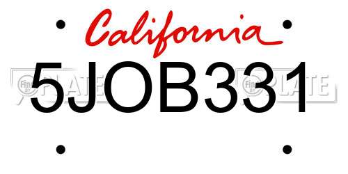 5JOB331 California License Plate
