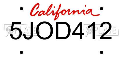 5JOD412 California License Plate