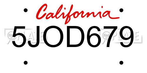5JOD679 California License Plate