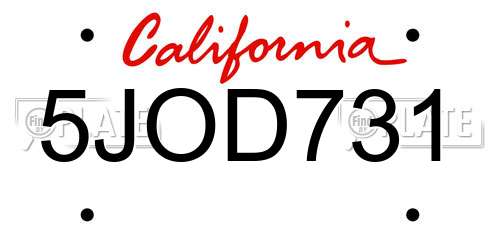 5JOD731 California License Plate