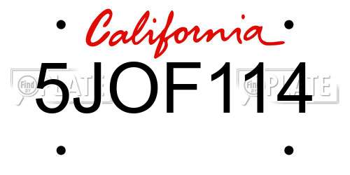 5JOF114 California License Plate