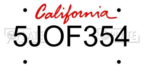 5JOF354 California License Plate