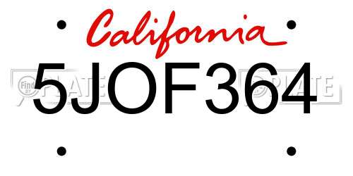 5JOF364 California License Plate