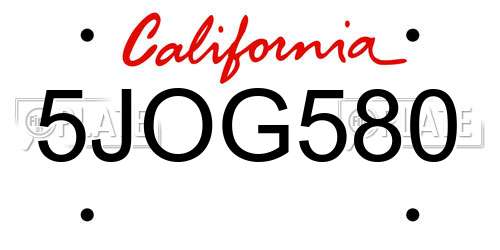 5JOG580 California License Plate