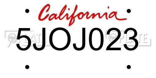 5JOJ023 California License Plate