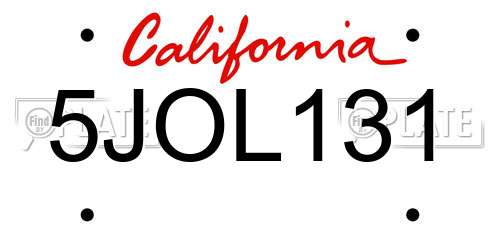 5JOL131 California License Plate