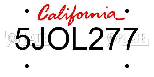 5JOL277 California License Plate