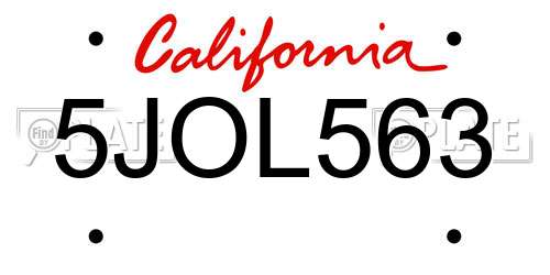 5JOL563 California License Plate