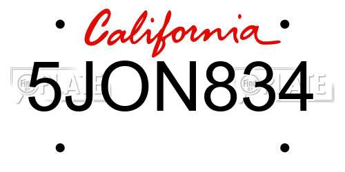 5JON834 California License Plate