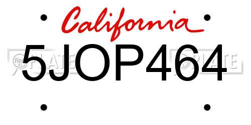 5JOP464 California License Plate