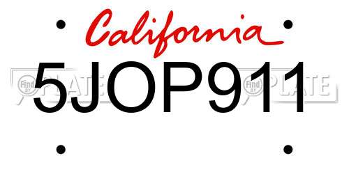 5JOP911 California License Plate