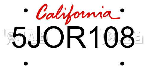 5JOR108 California License Plate