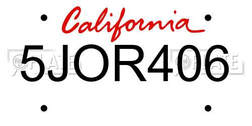 5JOR406 California License Plate