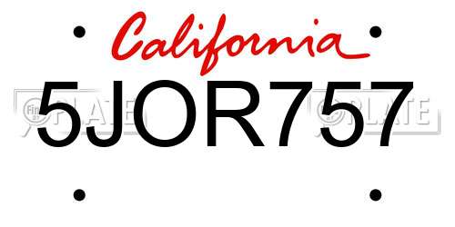 5JOR757 California License Plate