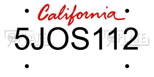 5JOS112 California License Plate