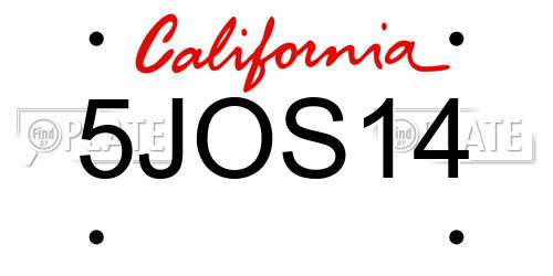 5JOS14 California License Plate