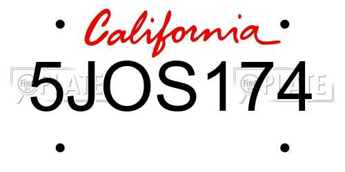 5JOS174 California License Plate