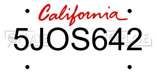 5JOS642 California License Plate