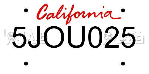 5JOU025 California License Plate