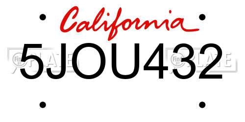 5JOU432 California License Plate