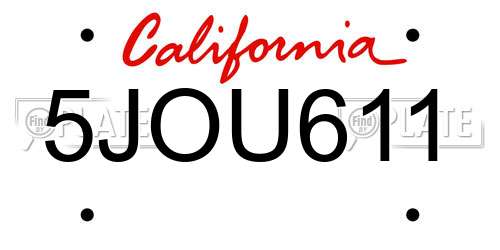 5JOU611 California License Plate