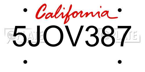 5JOV387 California License Plate