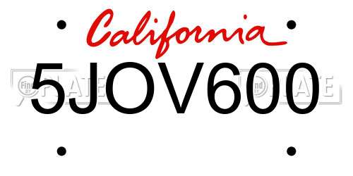 5JOV600 California License Plate