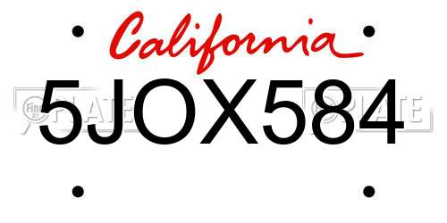 5JOX584 California License Plate