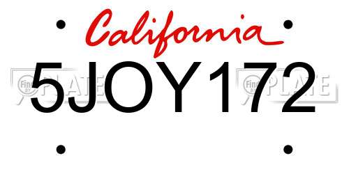 5JOY172 California License Plate