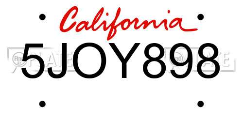 5JOY898 California License Plate