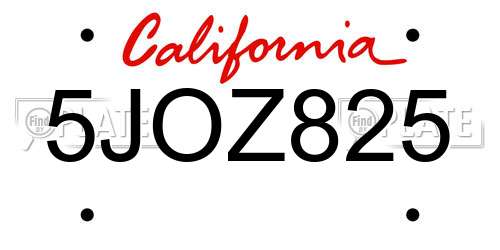 5JOZ825 California License Plate