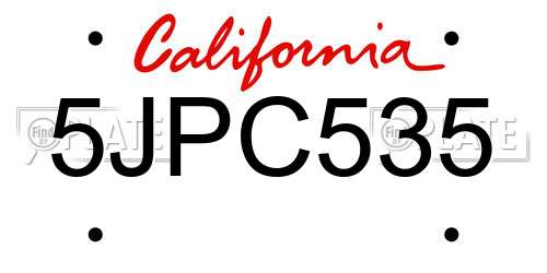 5JPC535 California License Plate