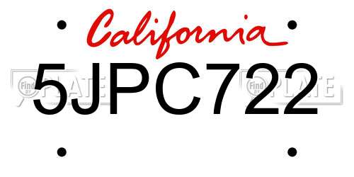 5JPC722 California License Plate
