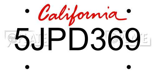 5JPD369 California License Plate