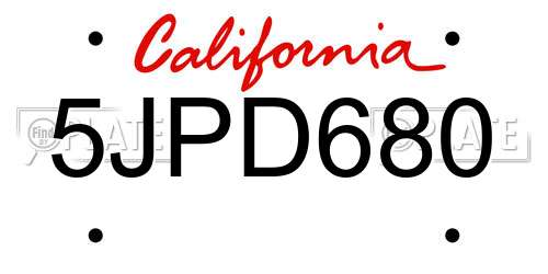 5JPD680 California License Plate