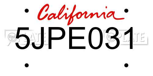 5JPE031 California License Plate
