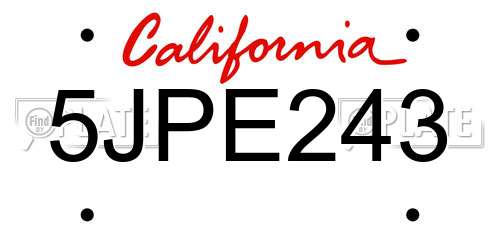5JPE243 California License Plate