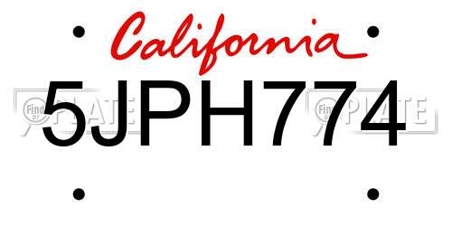 5JPH774 California License Plate