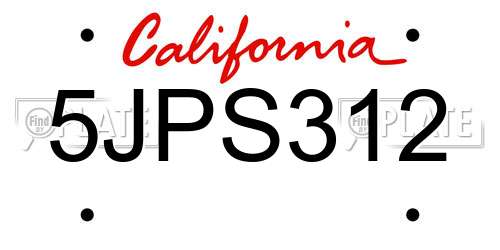 5JPS312 California License Plate