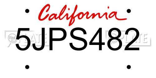 5JPS482 California License Plate