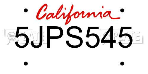 5JPS545 California License Plate