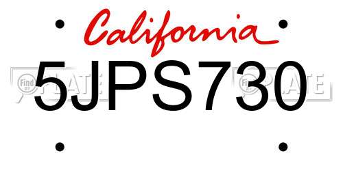 5JPS730 California License Plate