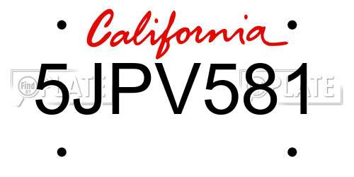 5JPV581 California License Plate