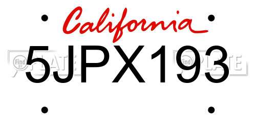 5JPX193 California License Plate