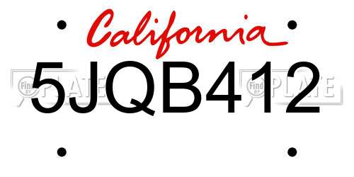 5JQB412 California License Plate