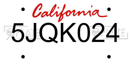 5JQK024 California License Plate