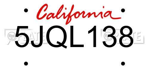 5JQL138 California License Plate