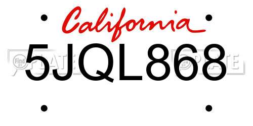 5JQL868 California License Plate