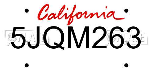 5JQM263 California License Plate