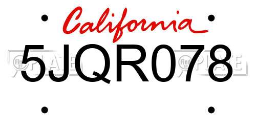 5JQR078 California License Plate
